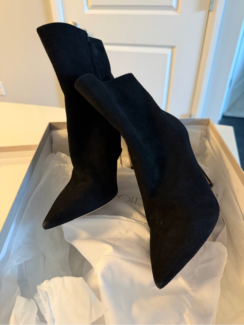 Jimmy Choo Black Suede Pointed-Toe Stiletto Ankle Boots